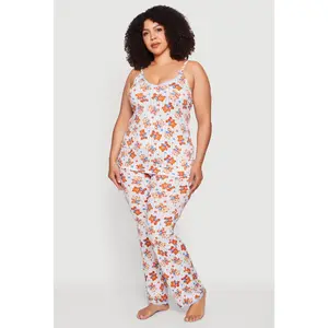 Plus Size American Flag Bear Striped Print Pajama Cami and Pants