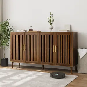 Buffet Cabinet with Storage, 63" Walnut Sideboard with Grille Doors&Adjustable Shelf, Wood Coffee Bar Storage Cabinet for Kitchen Living Room Entryway