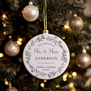 Personalized Mr & Mrs Ceramic Ornament - First Christmas Married