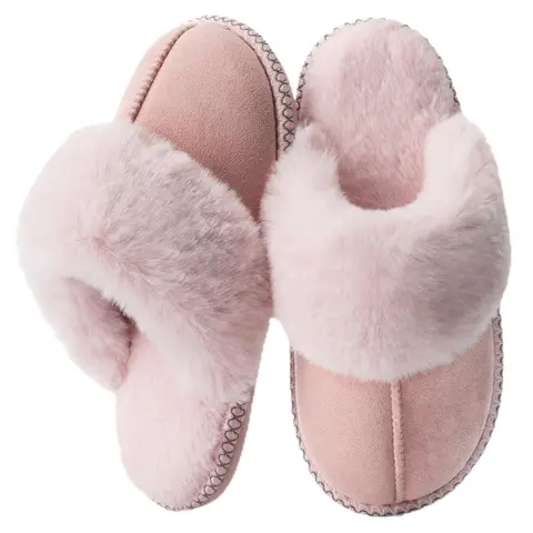 GOEWY Women's Fuzzy Suede Solid Color House Slippers - Warm Winter Footwear with Memory Foam, Faux Fur Polyester Lining, Anti-Skid Sole, Indoor-Outdoor Use, Ideal Gifts for Adulting Women