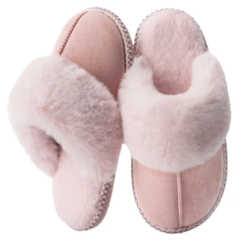 GOEWY Women's Fuzzy Suede Solid Color House Slippers - Warm Winter Footwear with Memory Foam, Faux Fur Polyester Lining, Anti-Skid Sole, Indoor-Outdoor Use, Ideal Gifts for Adulting Women