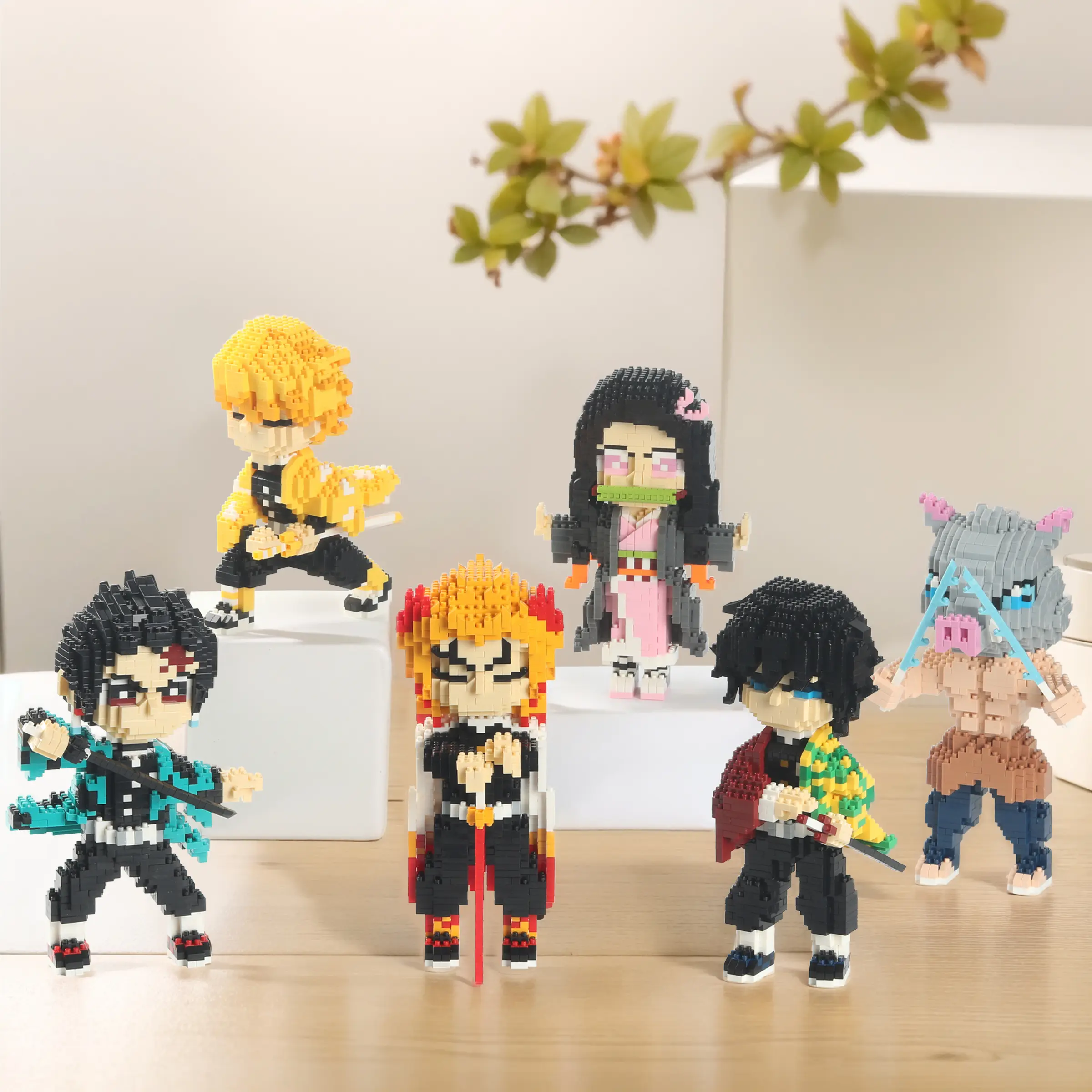 Anime Demon Figure Micro Mini Building Set Slayer Tanjiro Rengoku Inosuke Kyoujurou Building Block Toy for Adult-1383pcs