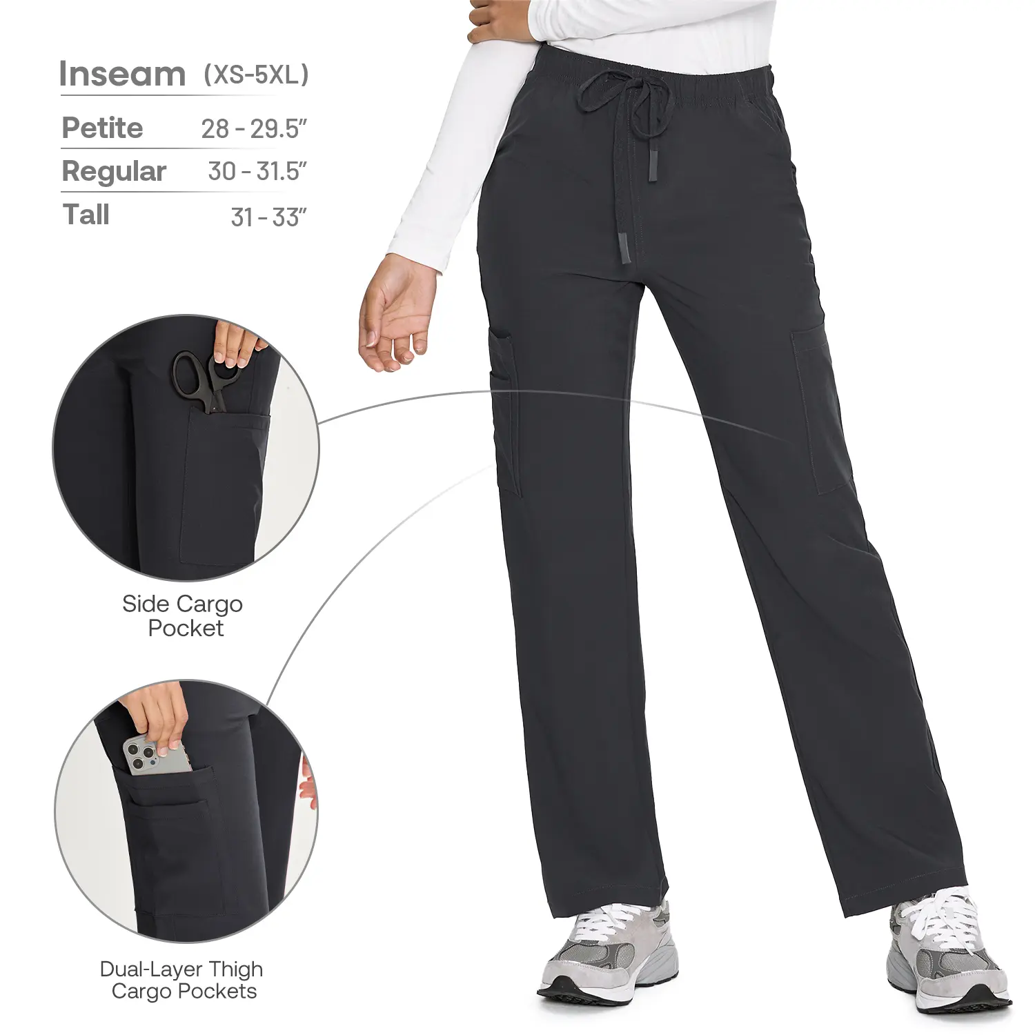 COZYSCRUBS Scrub Pants for Women Straight Leg Scrubs with 6 Pockets, Petite Regular Tall Sizes, Soft Stretch Drawstring Nurse Medical Work Pants