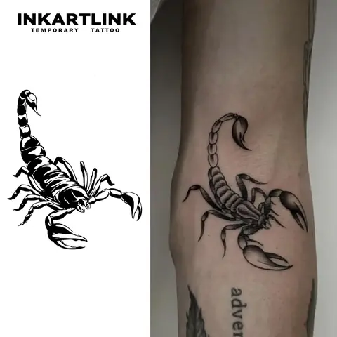 INKARTLINK Scorpion Series Semi Permanent Tattoos - 2 Medium Sheets, Waterproof, Realistic, No Adhesive/Reflection, 1-2 Weeks Long-Lasting, All Skin Types, Animal Print Art Design, for Adults (Arm, Leg Application)