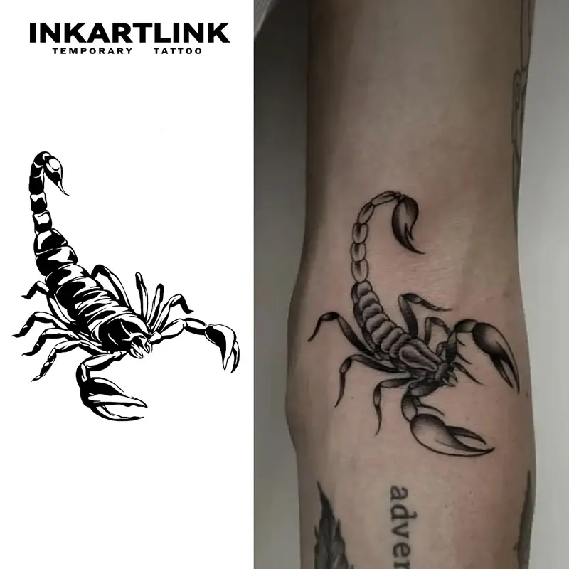 INKARTLINK Scorpion Series Semi Permanent Tattoos - 2 Medium Sheets, Waterproof, Realistic, No Adhesive/Reflection, 1-2 Weeks Long-Lasting, All Skin Types, Animal Print Art Design, for Adults (Arm, Leg Application)