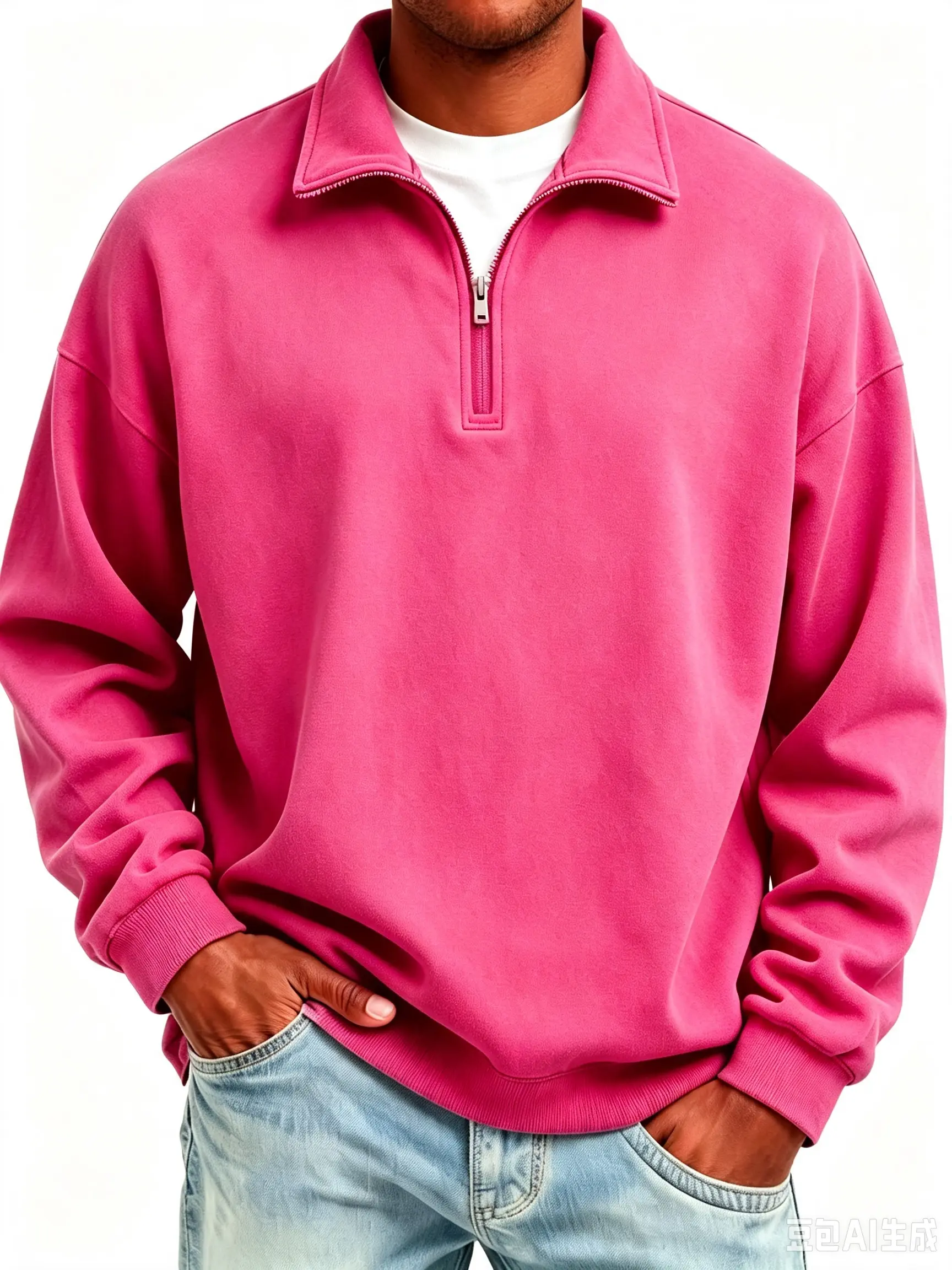 Classic Quarter Zip Sweatshirt For Men Soft Fleece Stand Collar Pullover Loose Fit Top For School Office Outdoor Daily Street Style