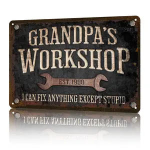 Grandpa's Workshop 'I Can Fix Anything Except Stupid' Quote Aluminum Metal Sign 8x12 Inch Durable Garage Workshop Wall Decor Perfect Gift for Grandpa