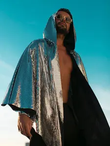 Savanna Fairy Men's Iridescent Sequin Reflective Open-Front Coat with Shawl Collar, Stylish Elegant Evening, Perfect for Formal Events & Parties