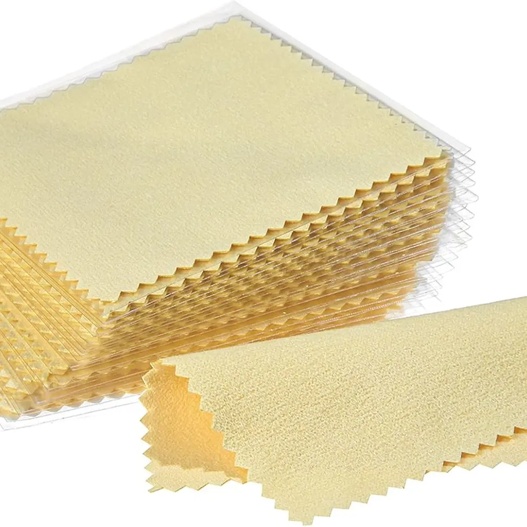 100pcs Premium Jewelry Cleaning Cloth, Silver Polishing Cloth Individually Wrapped, for Sterling Silver, Gold, Brass, Silverware, Coin, Ring, Watch and More (Yellow, 3.15" x 3.15")