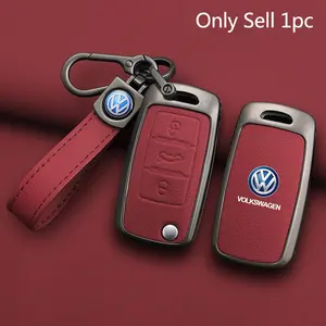 Zine Alloy Leather Car Key Case Shell Cover Bag Holder Keychain For VW Volkswagen Polo Tiguan Passat Golf Jetta Lavida Auto Key Protection Accessories