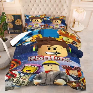 Roblox Fan Exclusive Warm Quilted Comforter Set, Includes One Quilt Core and 1/2 Pillowcase, All-Season Quilt with Cartoon Game Character Print, Space Theme Bedroom Bedding Decor