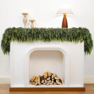 6 FT 2 Pcs Artificial Cedar Garlands, Real Touch Winter Pine Greenery Garland for Thanksgiving Christmas Table Mantle Fireplace Holiday Decor, Waterproof Indoor Outdoor