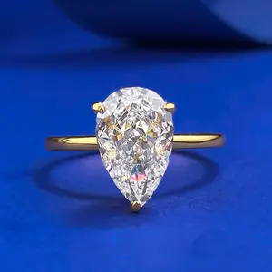 3 Carat8A Cubic Zirconia S925 Sterling Silver Pear Ice Flower Cut Water Drop Ring 7*11 Ring fashion jewelry accessory woman girl promise ring-217(20%)