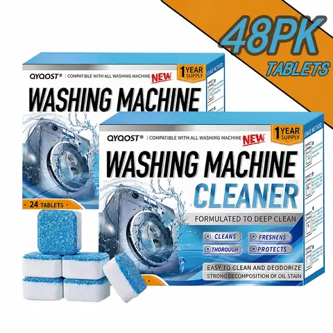 Washing Machine Cleaner Tablets 8/20/24/48 Pack, Deep Cleaning Washer Tablets for Front Load & Top Load Machines, Laundry Tub Cleaner Deodorizer, Removes Odor & Residue