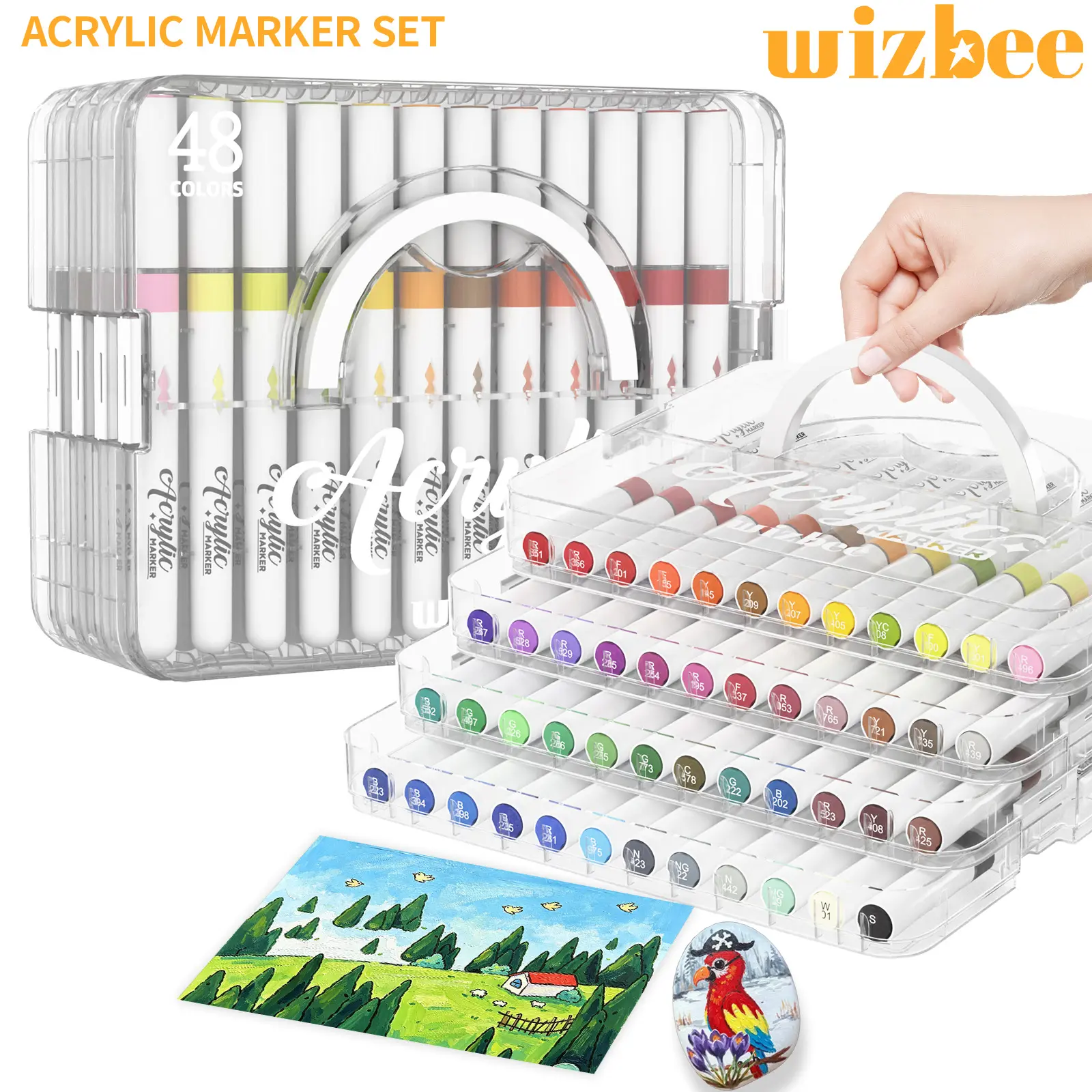 Brush Tip Acrylic Paint Markers Set (36/48/60 Pack) with Portable Stackable Storage Box, Premium Acrylic Paint Pens for Rock Painting, Fabric, Ceramic, Wood, Canvas, DIY Crafts Art Supplies DealsforYouDays