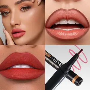 Liquid Lip Liner and Lip Gloss Pen - Matte effect, quick-drying, long-lasting, fade-resistant, unique integrated dual-use marker applicator to outline full lips, easy to color, suitable for all light beige tones, a great gift for holidays