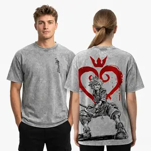 Sora Kingdom Hearts Tee Washed – Kingdom Hearts Vintage Washed Heavy Cotton Oversized Graphic T-Shirt & Hoodie, Retro Anime Game Crossover Streetwear, Keyblade Wielder Heartless Emblem Edition, Unisex Aesthetic Top
