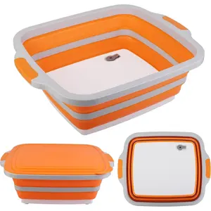 Collapsible Cutting Board & Sink (4.22 Gal) – Foldable Multifunction Kitchen Basin with Colander & Lid for Food Prep & Storage