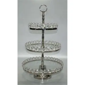 212 MAIN 72903 Elegance 3-Tier Glass & Nickel-Plated Stand, 20.5 in., with Detachable Crystal Border & Rim, Home/Festive Party Cake Decor