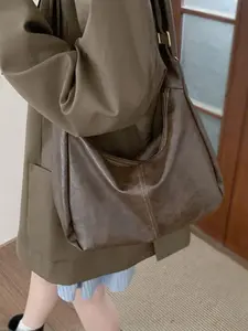 Women's Solid Color Tote Bag, Fashionable Large Capacity Shoulder Bag, Stylish All-in-One Crossbody Bag for Daily Use