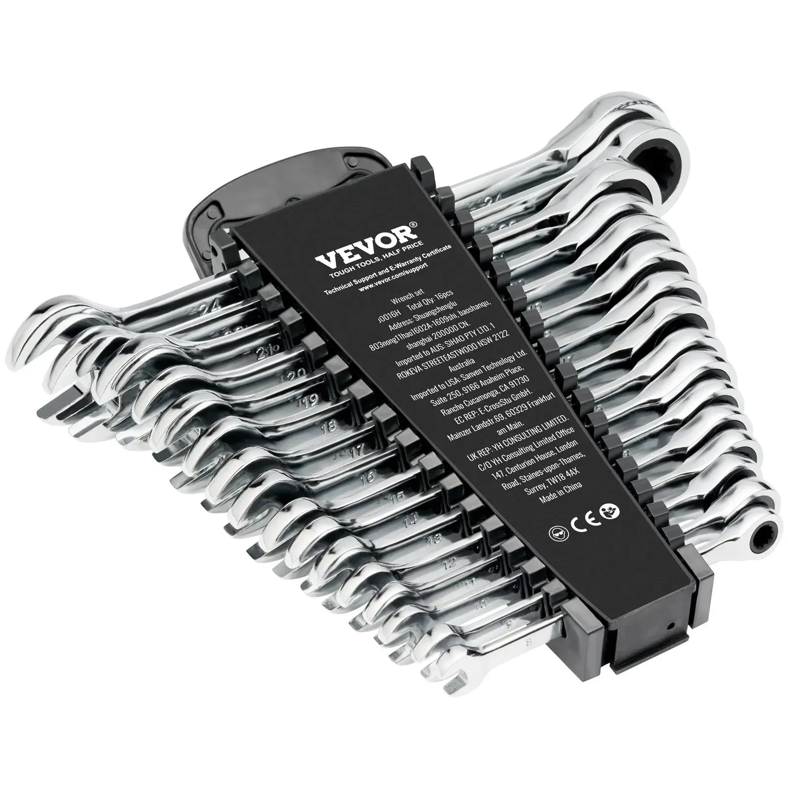 【Auction】VEVOR Combination Wrench Set, 16-Piece Ratcheting Wrench Set with Organizer Rack, Cr-V Steel Wrench Set Metric 8 mm to 24 mm, Ideal for General Household, Garage, Workshop, Auto Repairs, Emergency