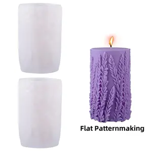 2Pcs Lavender Floral Silicone Candle Mold for DIY Aromatherapy - Purple Pillar Candle with Intricate Leaf Design, Elegant Craft Tool for Handmade Candles, DIY Candle Making (4.2x2.79inch) - Home Improvement.