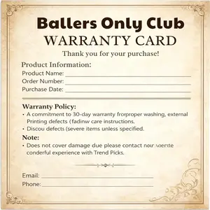 Our Warranty Card for T-Shirt, Sweatshirt and Hoodies, Warranty Card for You