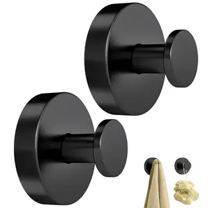 Suction Cup Hooks for Shower, Heavy-Duty Towel Hooks for Bathroom Walls Without Damage, Modern Shower Suction Hooks for Kitchen Wall, Glass, Mirror, Tile, Hanging Towels/Robes, Black (2-Pack)