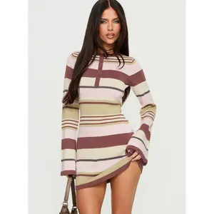 Shandee Knit Long Sleeve Mini Dress Multi Stripe