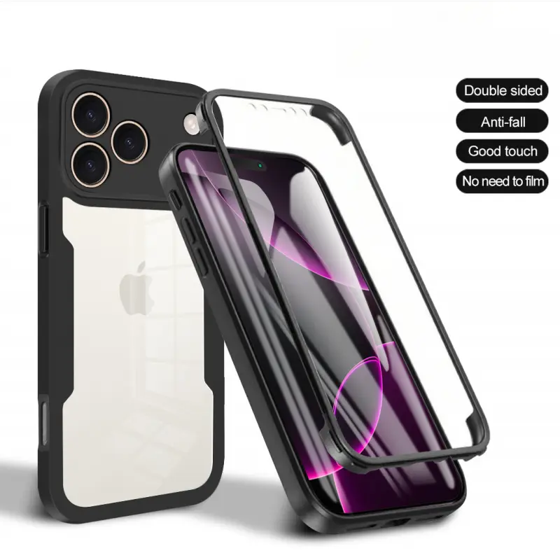 Acrylic 360° Full Body Shockproof Cellphone Case with HD Screen Protector, Anti-Scratch Transparent Cover for iPhone 17/16e/15/14/13/12 Pro Max/Plus/Air, Multi-Model Phone Accessories, Drop Protection Item, Ideal Gift