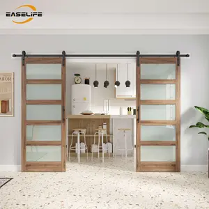 EASELIFE-Double Sliding Frosted Glass Barn Doors for Home Decor with Wooden Structure and Frosted Glass Panels Functionality Style Modern Elegance Decorative