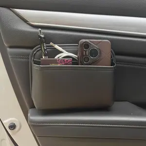 Small Car Side Pocket Organizer Storage Bag for Car Seats Doors and Consoles PU Leather Black