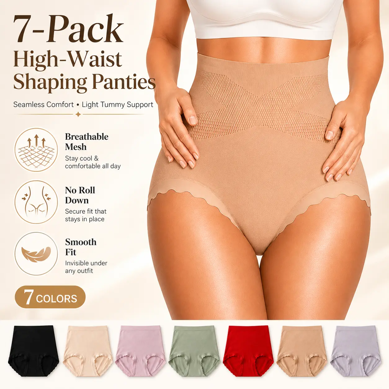 Plus Size High Waist Panties Butt Lift  Tummy Control Silk Gusset  Stretchy  Breathable  Comfortable Women’s Seamless Underwear