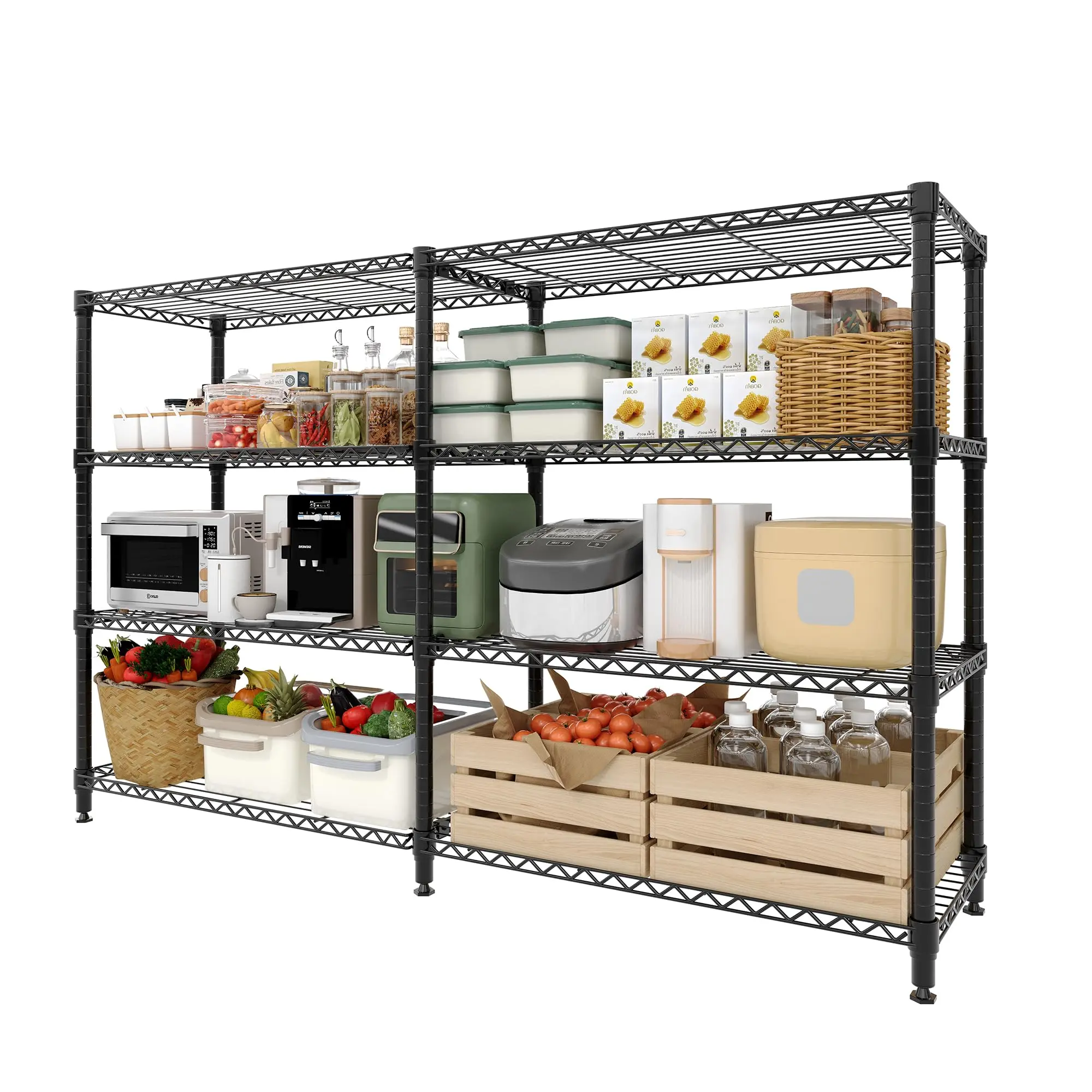 Storage Shelves 60"/70" W Heavy Duty Metal Shelving Unit, 4/5 Tier Rack Shelving, 1060LBS Total Load Capacity, Tool-Free Assembly Metal Wire Shelf for Garage Kitchen Pantry Basement Closet Commercial Storage, 4-Tier 59×13.8×59.5"/5-Tier 71×15.8×70.5