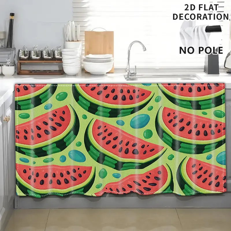 2D Flat Print 1pc,Watermelon slices on a green background,Kitchen Utensil Print Curtain-Translucent Rod Pocket Design, Machine Washable Contemporary Art Decor for Kitchen,Living Room,Light Filtering Privacy,Light Filtering Drapes