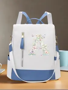 1pcs Stylish Travel Casual Lightweight Backpack in and, Eye-Catching Floral Letter Print, Unisex Design, Lightweight Durable and Wear-Resistant, Multi-Layer Storage for Commuting, Business Trips and Travel