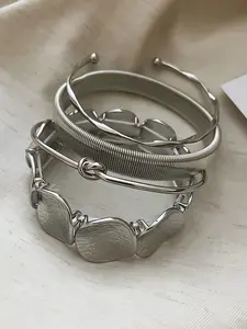 Four-Piece Metal Geometric Irregular Round Open Bangles Set, Trendy Daily Wear Accessories, Ideal Gift Choice, Exquisite Trendy Pretty Bracelet