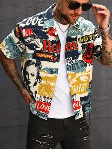 Men's Retro Graffiti Print Shirt, Casual Streetwear Hawaiian-Style Button-Down Top, Loose-Fit Casual Blouse, Summer Streetwear Style