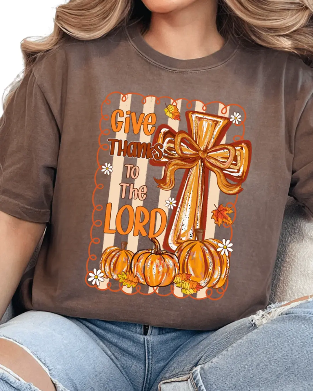 Coquette Cross Give Thanks Comfort Colors Adult Ring-Spun Cotton Tee