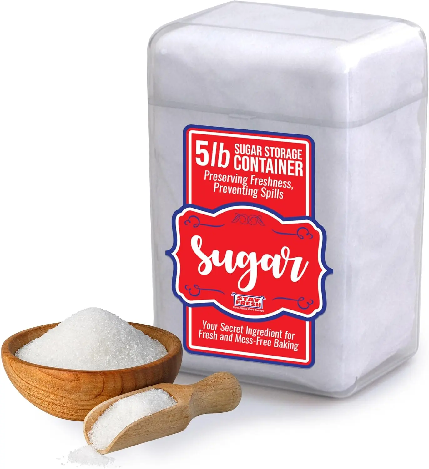 Kitchen Discovery Snap Close Sugar Canister – Keeps Sugar Fresh, Pourable & Spillproof, 5lb Capacity, Durable & Space-Saving Design