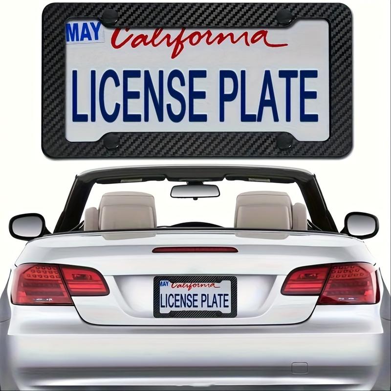 2PCS Carbon Fiber License Plate Frame Set - Stylish Black Finish, SecureFit Mounting For Front & Rear, Rust-resistant, With Noise-Canceling Rattle Proof Pads And Premium Screw Caps, U. S. Area License Plate Frame