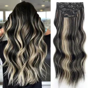 16-20-24 Inch Natural Curly Wave Invisible Clip-in Hair Extensions, 4-Piece Set Glueless Synthetic Hair Pieces, Easy Wear Lace Closure, Heat Resistant Up to 180°C, Tangle-Free Silky Fluffy Highlight Curly Hair Extensions for Women