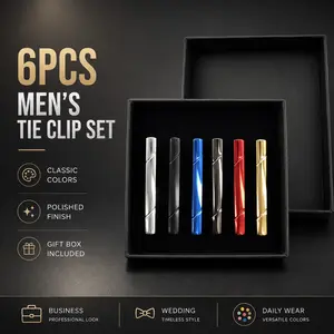 Premium Men's Tie Clip Set - 6 Pcs Tie Bars & Pins, Fashion Accessories with Gift Box for Wedding & Business Use