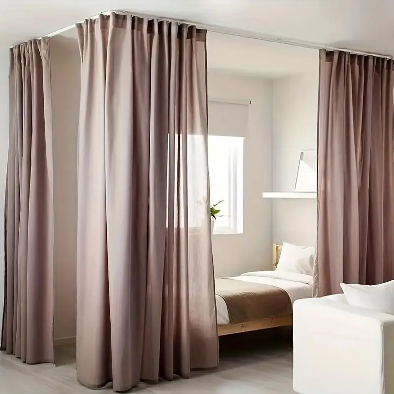 Flexible Ceiling Curtain Track System with Multiple Hooks and Stands, Adjustable Curtain Rods, Metal Rail for Room Dividers, Bathroom, Rvs, Durable Multi-Function Hardware