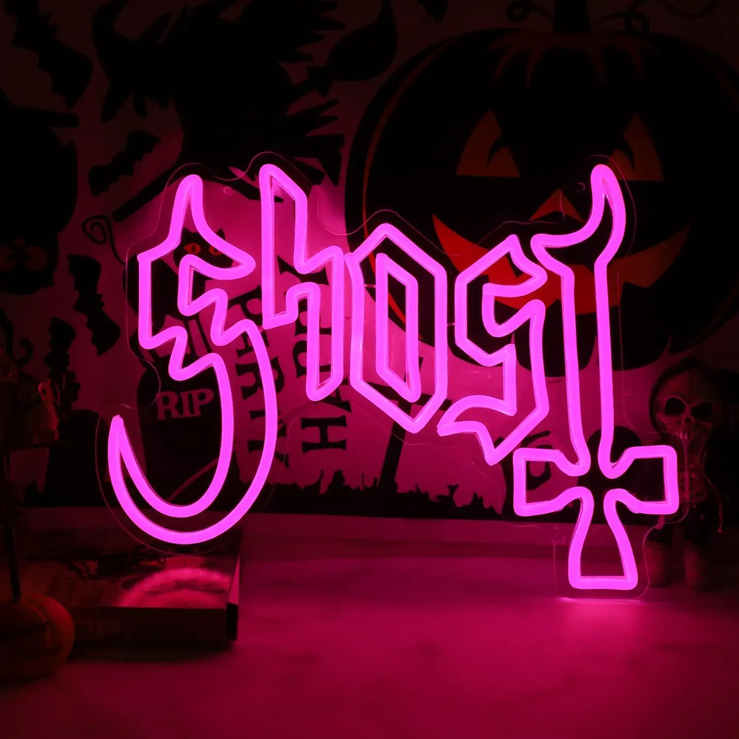 Ghost The Band LED Neon Light Merchandise - Pink Halloween Decor Fan Gift, Neon Rope Light, Led Lighted, Spooky Glow summerwins