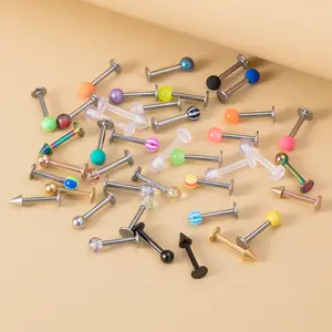 40 Pcs Colorful Labret Studs Set, Stainless Steel & Acrylic Flat Back Lip Nose Cartilage Earrings, Hypoallergenic Body Piercing Jewelry Bulk Pack