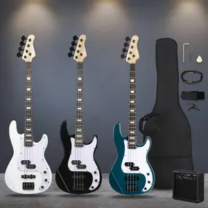 Ktaxon 4 String Electric Bass Guitar, PB-Style Full Size Standard Right Handed Beginner Kit with 20W AMP, Gig Bag, Strap, Upgrade Cable, Guitar Capo for Youths & Adults (Lake Blue/Black/Whte)