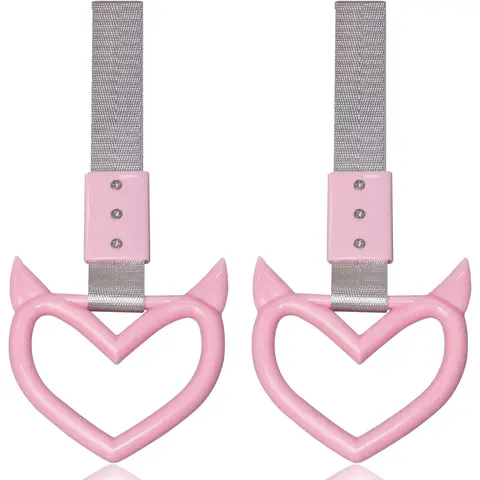2-Pack Heart Handle Drift Pendant Keychains, Red Devil Car Interior Decoration, Stylish Auto Accessories