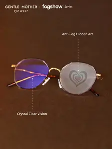 [Fog Show] Mist-Display Aesthetic Glasses | Trendy Clear Lens Eyewear for Daily Look, Vintage Round Metal Frame, Stylish Fashion Accessory for Women & Men, Retro Heart Pattern Fog Effect, Hidden Art, Non-Prescription, Vintage Style Glasses