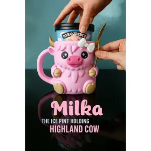 Milka Ice Cream Pint Holder the Highland Cow with Spoon Slots